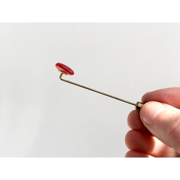 Faux Carnelian Stone Heart Shaped Minimalist Gold T Vintage Stick Pin | Hat Pin - Picture 2 of 10